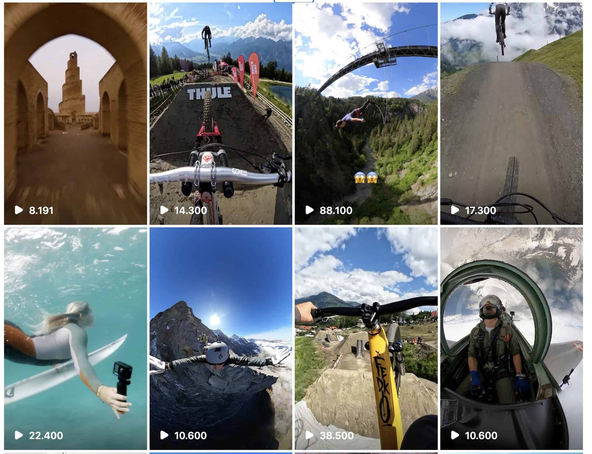 Screenshot der Reels und Testimonials von GoPro De auf Instagram