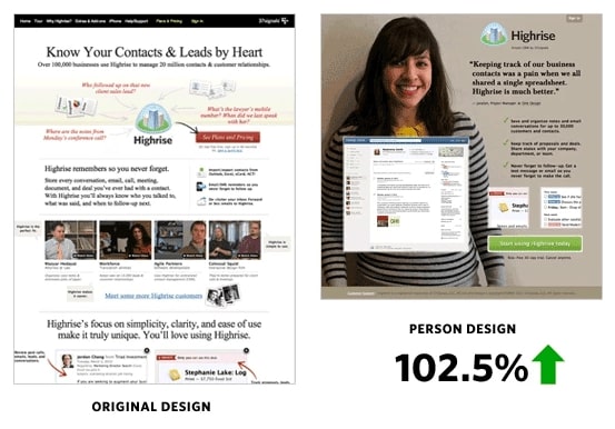 Vorher-Nachher-Vergleich einer Website mit social proof